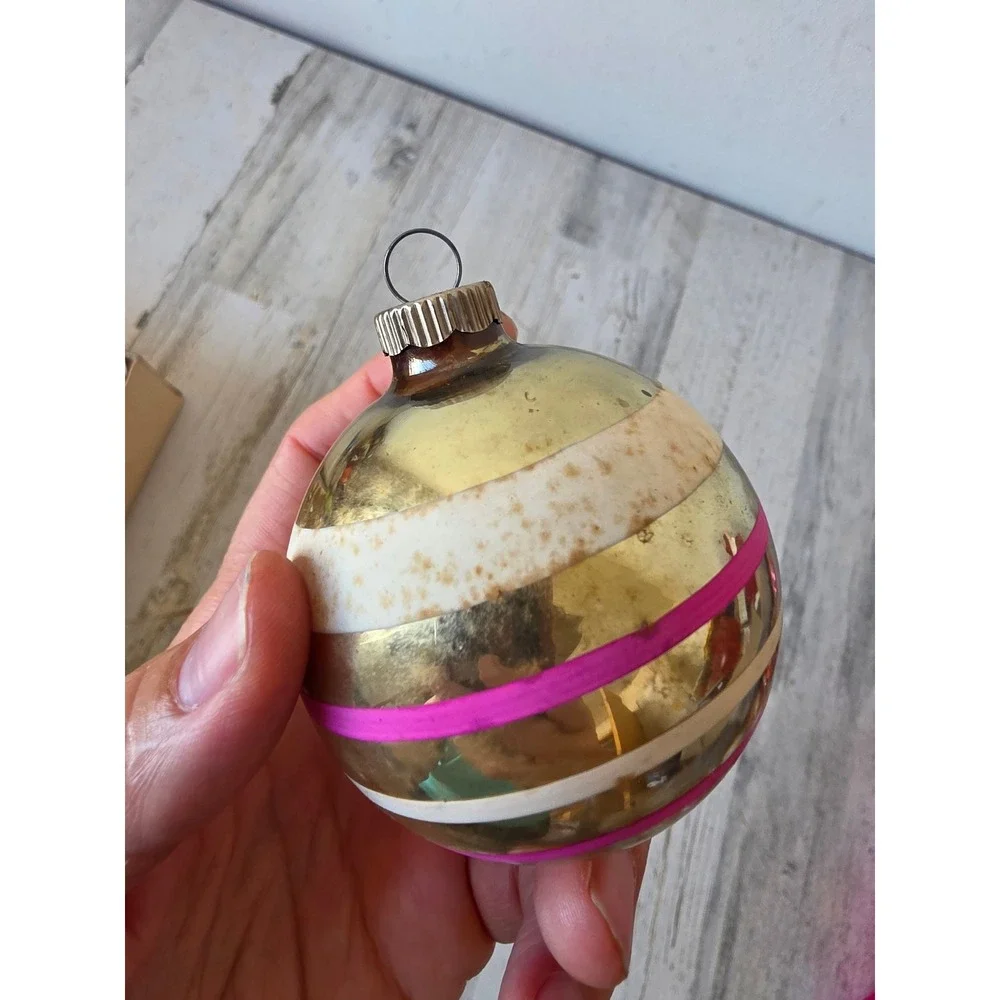 Vintage shiny Brite ornament matte ornament Pink gold Xmas tree